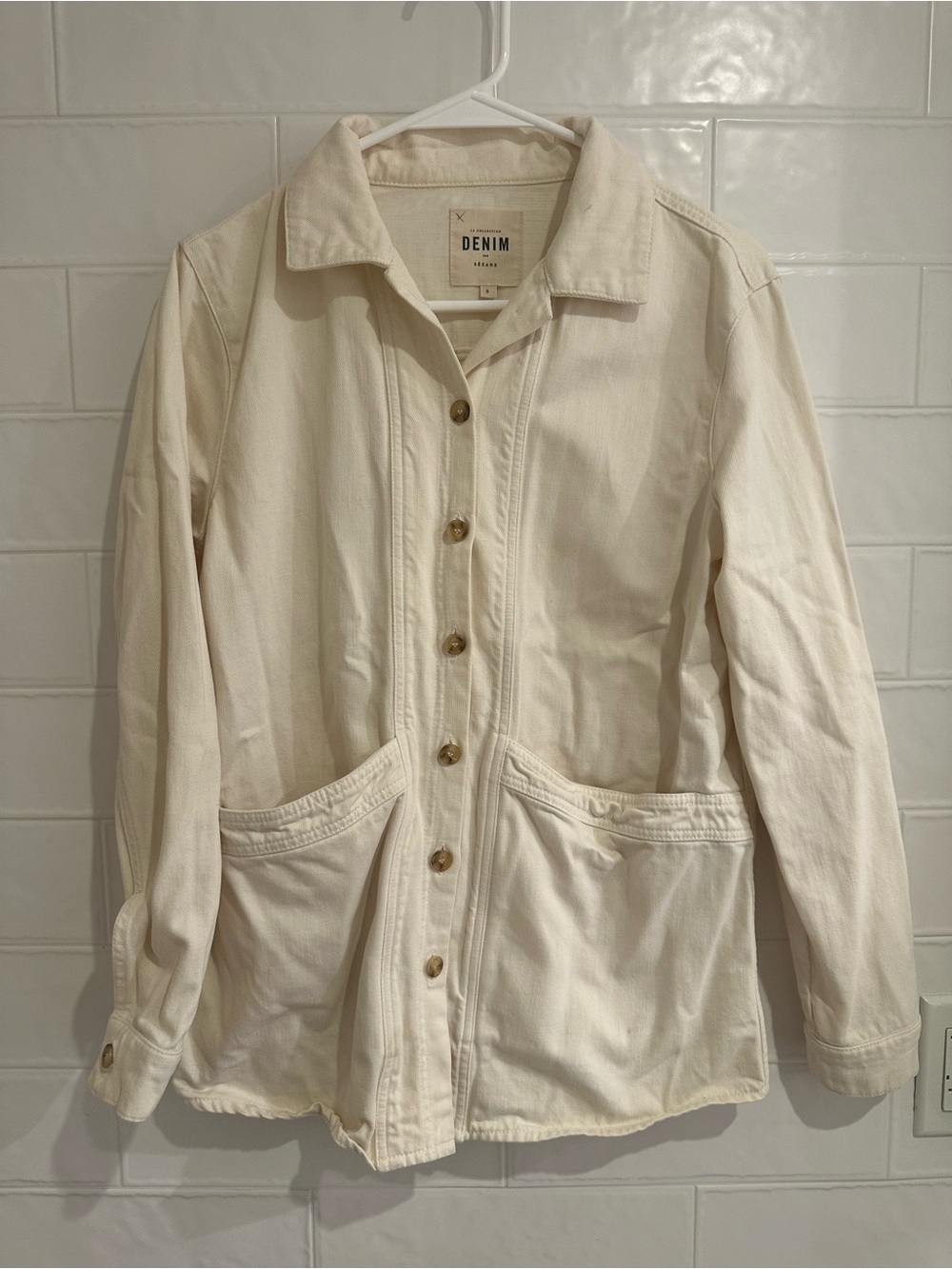 Sezane Will Forever Denim Button Up Jacket Off White Ecru Size Small Chore
